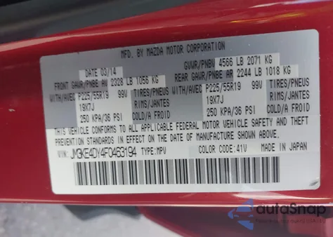 2015 Mazda Cx-5 Grand Touring z USA, uszkodzony, nr VIN JM3KE4DY4F0463194